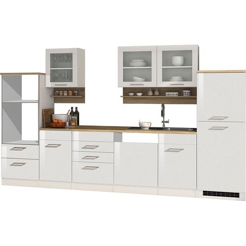 Küche 340 cm weiß MARANELLO-03, Weiß Hochglanz, ohne E-Geräte B x H x T ca. 340 x 200 x 60cm