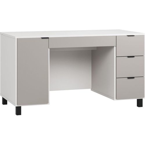Schreibtisch Pantanoso 02, Farbe: Weiß / Grau - Abmessungen: 78 x 140 x 67 cm (H x B x T)