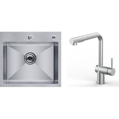 CECIPA Küchenspüle 50cm* 45cm Gebürstetere + Ausziehbarerr Küchenarmatur Gebürsteter