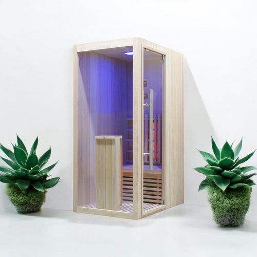 Infrarotkabine WELCON® Easytherm Solo - Sauna für eine Person - Tür bei Draufsicht in die rechte Seitenwand integriert (wie Abbildung)