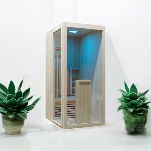 Infrarotkabine WELCON® Easytherm Solo - Sauna für eine Person - Tür bei Draufsicht in die linke Seitenwand integriert (wie Abbildung)