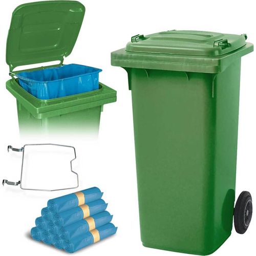 BRB 120 Liter Mülltonne grün mit Halter für Müllsäcke, inkl. 250 Müllsäcke