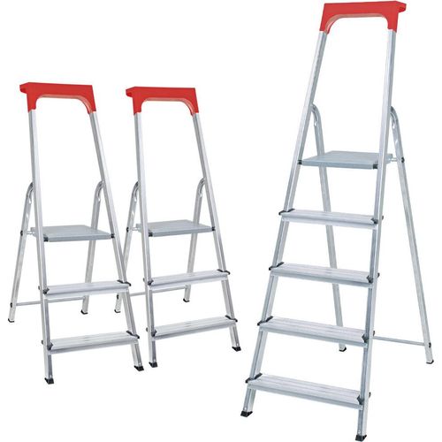 3 Alu-Stufenleitern, 2x Stufenleiter mit 3 Stufen + 1x Stufenleiter mit 5 Stufen