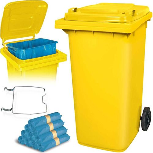 BRB 240 Liter Mülltonne gelb mit Halter für Müllsäcke, inkl. 100 Müllsäcke