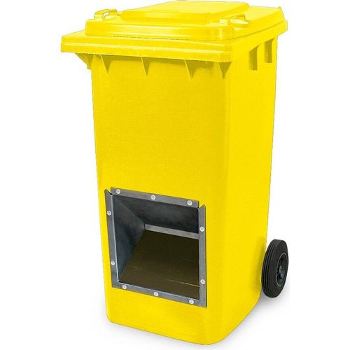 Mobiler Streugutbehälter, Streusalzbehälter 240 Liter, mit Entnahmeöffnung, auch für Streusplit, gelb