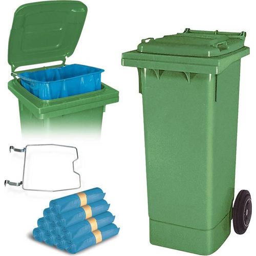 BRB 80 Liter Mülltonne grün mit Halter für Müllsäcke, inkl. 250 Müllsäcke