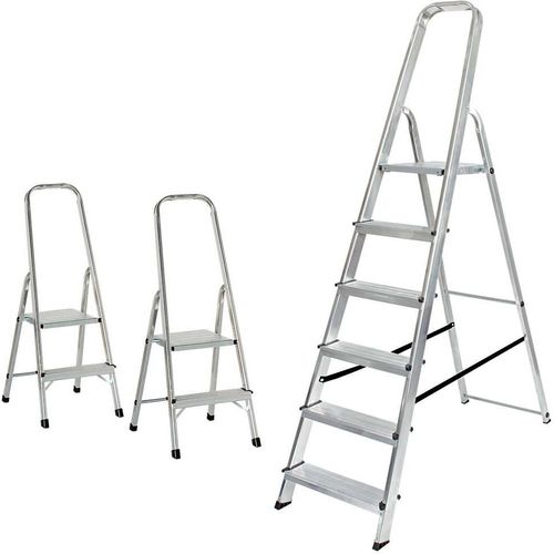 3 Alu-Bügelleitern, 2x Bügelleiter 2 Stufen + 1x Bügelleiter 6 Stufen