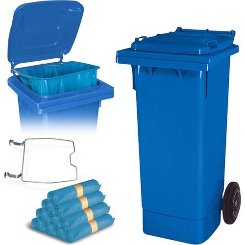 BRB 80 Liter Mülltonne blau mit Halter für Müllsäcke, inkl. 250 Müllsäcke