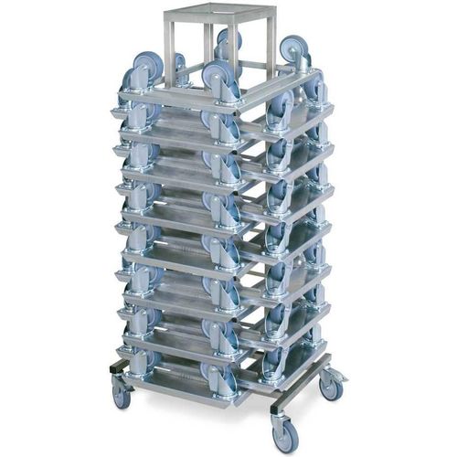 15 Logistikroller aus Edelstahl für Behälter 600 x 400 mm plus Rollerständer aus Edelstahl