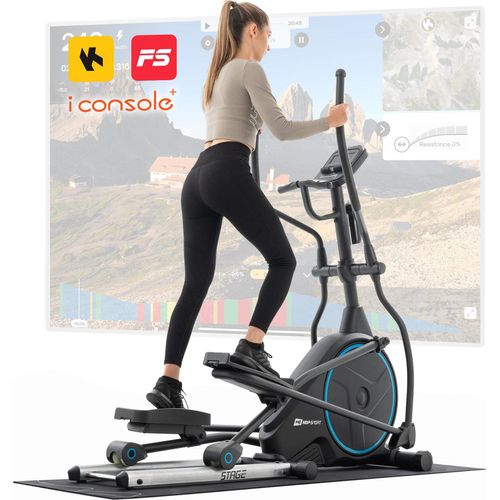 Hop-Sport Crosstrainer HS-160CF Stage mit 12 Trainingsprogrammen, Crosstrainer für Zuhause mit Transportrollen Blau