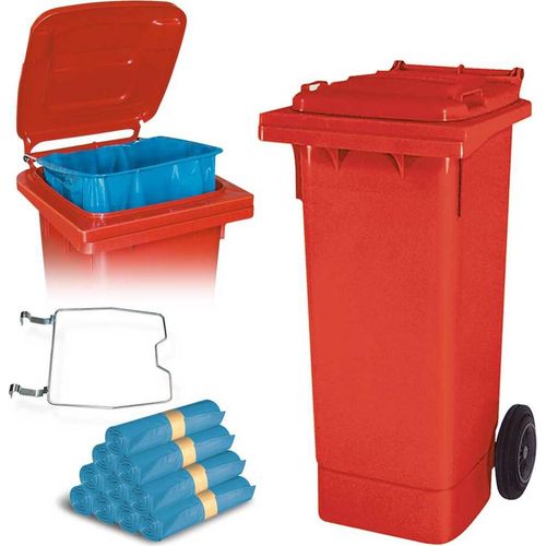 BRB 80 Liter Mülltonne rot mit Halter für Müllsäcke, inkl. 250 Müllsäcke