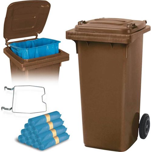 BRB 120 Liter Mülltonne braun mit Halter für Müllsäcke, inkl. 250 Müllsäcke