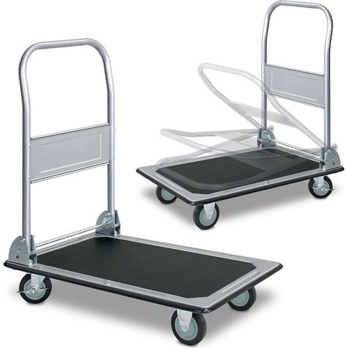 2x Plattformwagen mit Klappbügel im Set, 1x LxBxH 730 x 470 x 820 mm + 1x LxBxH 910 x 610 x 870 mm