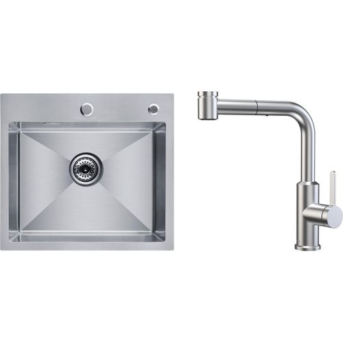 CECIPA Küchenspüle 50cm* 45cm Gebürstetere + Küchenarmatur in Hammerform Gebürsteter