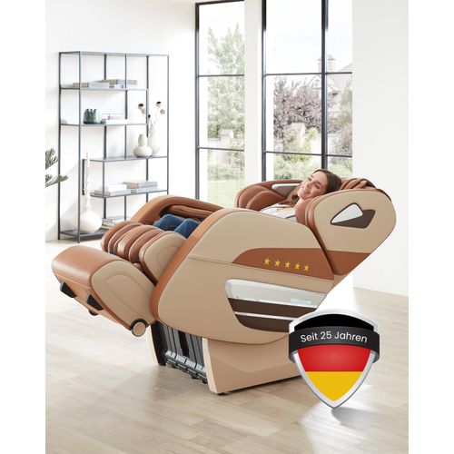 WELCON Dynamite Massagesessel - Luxus Massagestuhl mit Shiatsu Massage, scannt 128 Punkte des Rückens, braun beige