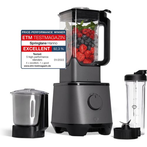 SPRINGLANE Hochleistungsmixer Hanno 2000 W, 2,5 L Tritan-Behälter, Selbstreinigungsfunktion, inkl. Edelstahlbehälter & To-Go Flasche