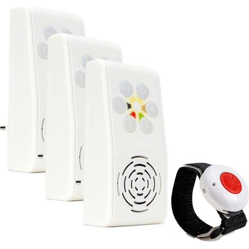 HelpLine 230 Sicherheitspaket 7, Hausnotruf mit Funk-Notruf-Armband und 3 Empfängern mit Quittierungs-Funktion