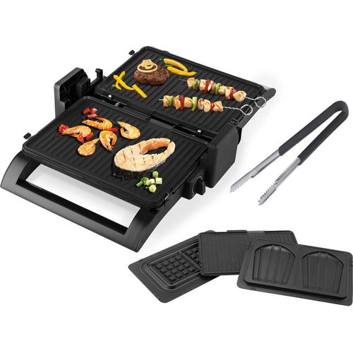 Kontaktgrill Grillzange, Waffeleisen & Sandwichmaker 4in1 Wechselplatten 31x21cm
