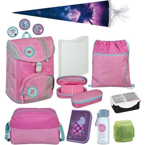 Mädchen Schulranzen 1. Klasse · Scooli FLEX MAX ergonomischer Schulrucksack · sehr leicht & wächst mit · Rosa Türkis mit Klettis und Einhorn Schultüte