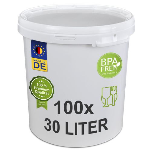 plasteo Plastikeimer Leereimer Kunststoffeimer Weiß (100 St, 30 Liter)