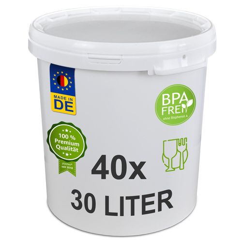 plasteo Plastikeimer Leereimer Kunststoffeimer Weiß (40 St, 30 Liter)