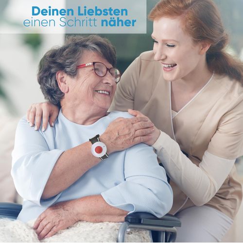 Helpline Mini: Kleiner mobiler Hausnotruf mit Ladegerät und 4 Akkus und Notrufarmband für die häusliche Pflege; Notrufsystem, Funk Notruf Armband