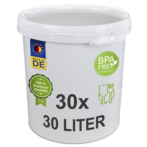 plasteo Plastikeimer Leereimer Kunststoffeimer Weiß (30 St, 30 Liter)
