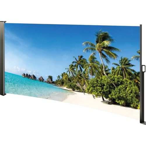 Seitenmarkise ausziehbar rechts, 180 cm hoch, Seitenrollo mit Fotodruck Südsee