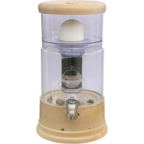 AcalaQuell Wasserfilter Smart 8L, echtes Kristallglas in klar, Echtholz Deckel und Sockel Ahorn rund