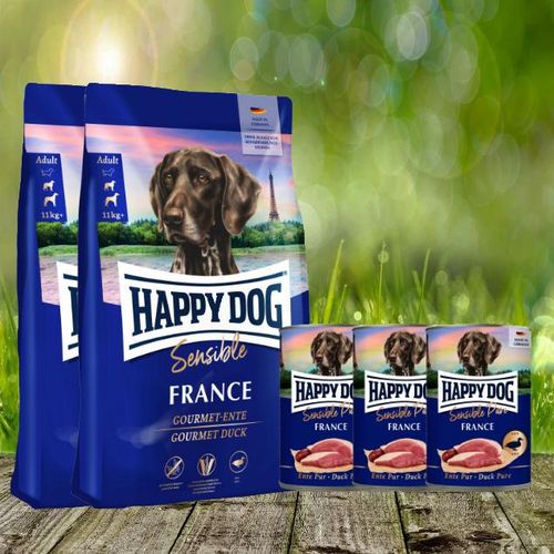 Happy Dog Supreme France 2 x 11 kg + Happy Dog Sensible Pure France 3 x 400 g