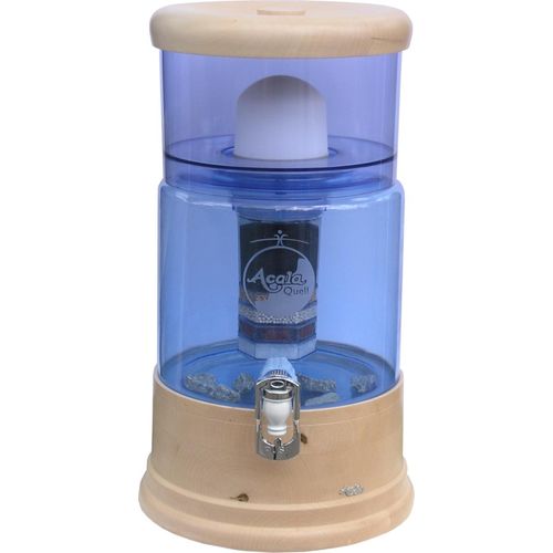 AcalaQuell Smart 8L echtes Kristallglas in blau, Echtholz Deckel und Sockel Ahorn rund