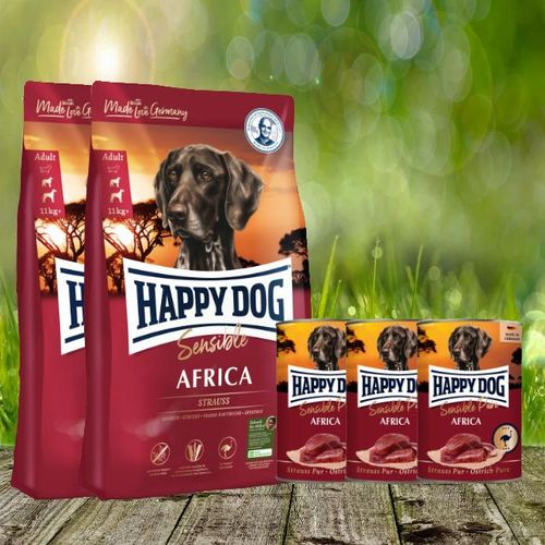 Happy Dog Supreme Sensible Africa 2 x 12,5 kg + Happy Dog Sensible Pure Africa 3 x 400 g