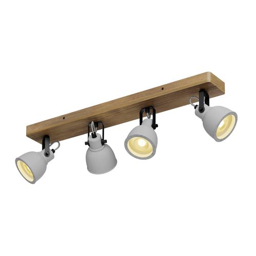 Lindby Spot Mitis, 70 cm, 4-flg., grau, Holz, Beton, GU10