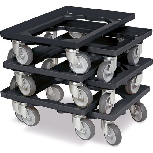 6x Logistikroller/Transportroller für Kisten 600x400 mm, Tragkraft 250 kg, schwarz