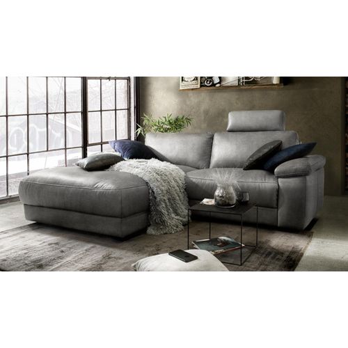 KAWOLA Sofa LOLA Ecksofa Stoff grau mit motorischer Relaxfunktion Recamiere links