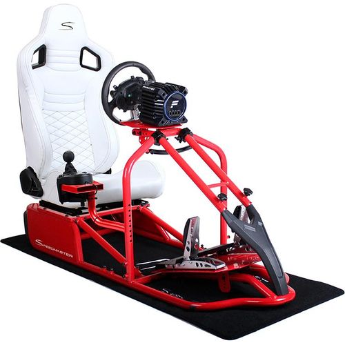 SIM Racing Cockpit Seat Pro Sim Rig ROT | Gaming Simulator Cockpit | Rennsimulator Lenkradständer Leder Optik Weiß