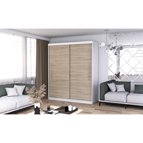 Schwebetürenschrank Kleiderschrank Schrank Garderobe Torino (Weiß/Sonoma) 200cm