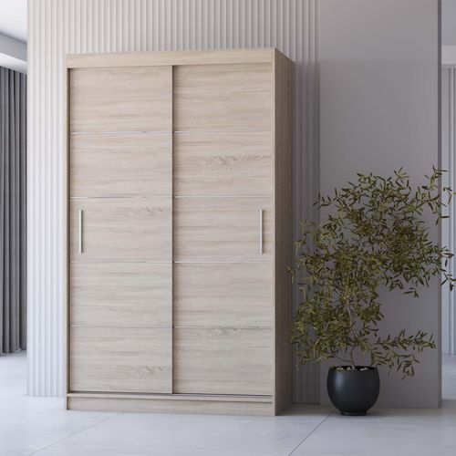 Schiebetürenschrank Kleiderschrank Schrank Schwebetürenschrank 120cm Sonoma Eiche/Sonoma Eiche Neomi 06