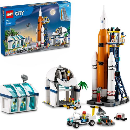 LEGO 60351 City Raumfahrtzentrum Weltraum-Spielzeug aus der LEGO NASA Serie mit 7 Astronauten-Minifiguren und einer Rakete, ab 7 Jahre
