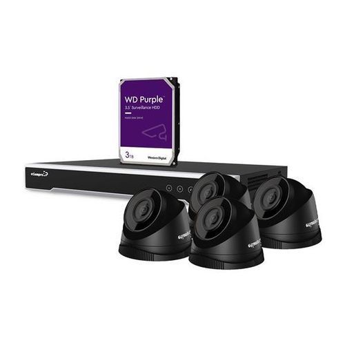 IP-ÜBERWACHUNGSKAMERA-SET - 4 MP - 8-KANAL-NETZWERK-VIDEOREKORDER - 4 x SCHWARZE IP-DOME-KAMERA - FESTPLATTE 3 TB - KABEL