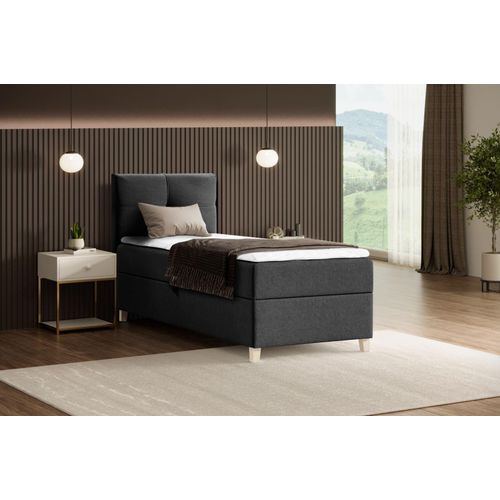 Modern Boxspringbett HELEN MINI 90x200 cm- Bett mit Federkernmatratze Polsterbett mit Topper Einzelbett - Schwarz