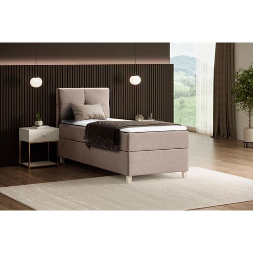 Modern Boxspringbett HELEN MINI - Bett mit Federkernmatratze Polsterbett 90x200cm mit Topper Einzelbett - Beige (soro 21)