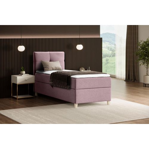 Modern Boxspringbett HELEN MINI - Bett mit Federkernmatratze Polsterbett 90x200cm mit Topper Einzelbett - Rosa (soro 61)