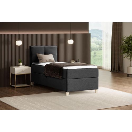 Modern Boxspringbett HELEN MINI - Bett mit Federkernmatratze Polsterbett 100x200cm mit Topper Einzelbett - Schwarz (soro 100)