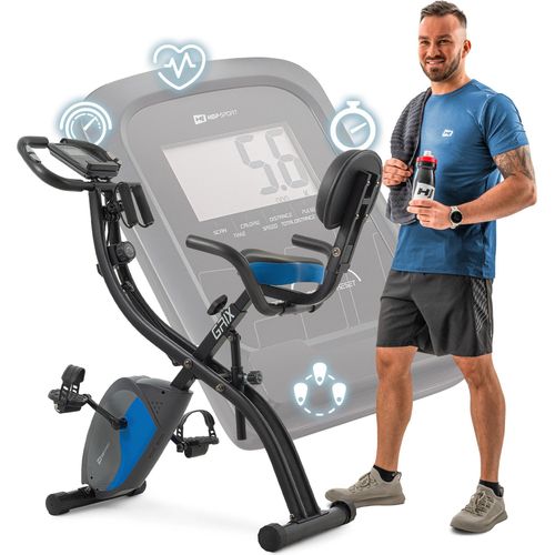 Hop-Sport 3-in-1 Heimtrainer Fahrrad klappbar HS-3010x Grix mit Widerstandsbändern, LCD-Display & Pulssensoren - Ergometer mit 8 Widerstandsstufen