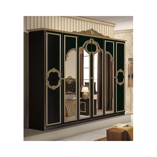 Barock Kleiderschrank Barocco 6 trg. in Schwarz / Gold