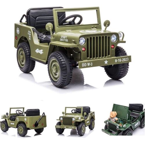 ES-Toys Kinder Elektrofahrzeug Offroad Militär, Allradantrieb, EVA-Reifen, MP3 grün