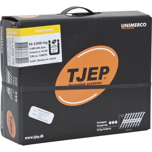 34° Ankernägel 4,0x40mm Ring rostfrei A4 plastgebunden f. Tjep KA 2 Ankernagler 2,4M