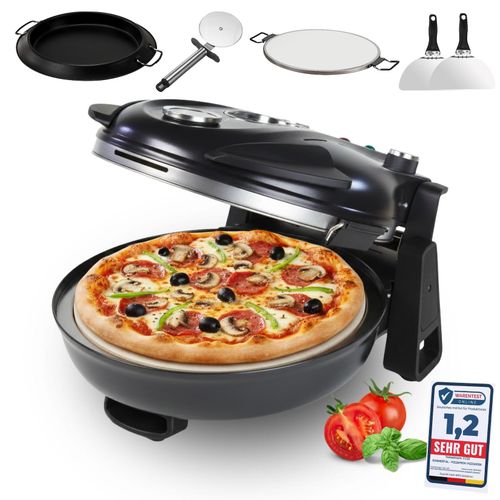 Sommertal PizzaProfi Pizzaofen, 32cm Pizzastein, schnelle 3-Minuten Pizza, 5-teiliges Set, 2x Pizzaschieber, Pizzaschneider, Steinplatte, Temperaturanzeige, max. 400°C