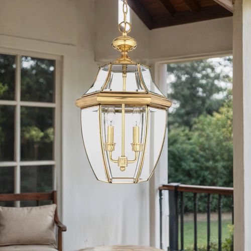 Außenlampe Messing massiv E14 Ø 27,9 cm Vintage Hof Terrasse Pendelleuchte außen